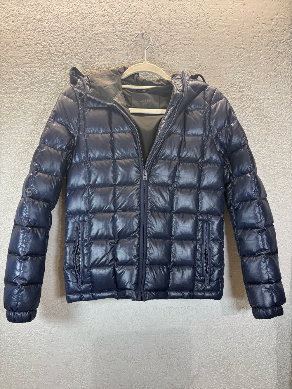 J. Crew Men's Quilted Navy Hooded Puffer Jacket